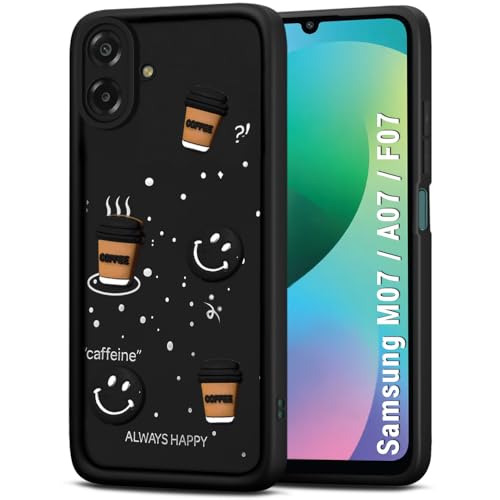 Image of TheGiftKart Back Cover Case for Samsung Galaxy M07 / F07 | Cute Fun Cartoon 3D Smiley Coffee Case | Full Camera Protection | Shockproof Back Cover Case for Samsung M07 / F07 (Silicone, Black)