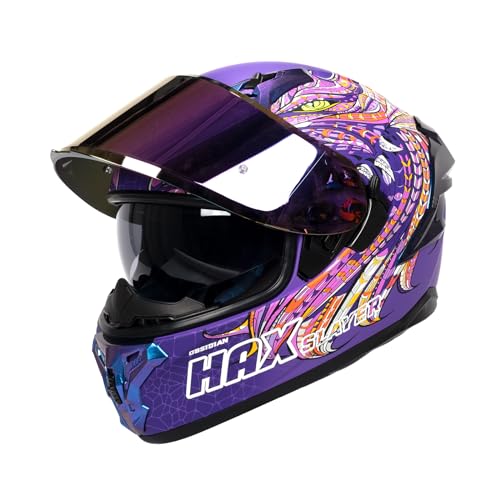 HAX Obsidian Pro Full Face Dual Visor Adult Motorcycle Helmet for Motorbike Street Bike with Pinlock Ready DOT Approved Slyer Purple L