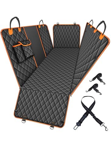 fidozen Funda de asiento de coche para perro, ajuste universal, impermeable, transpirable, lavable a máquina, hamaca para mascotas con bolsillo de almacenamiento, negro con naranja, estándar)