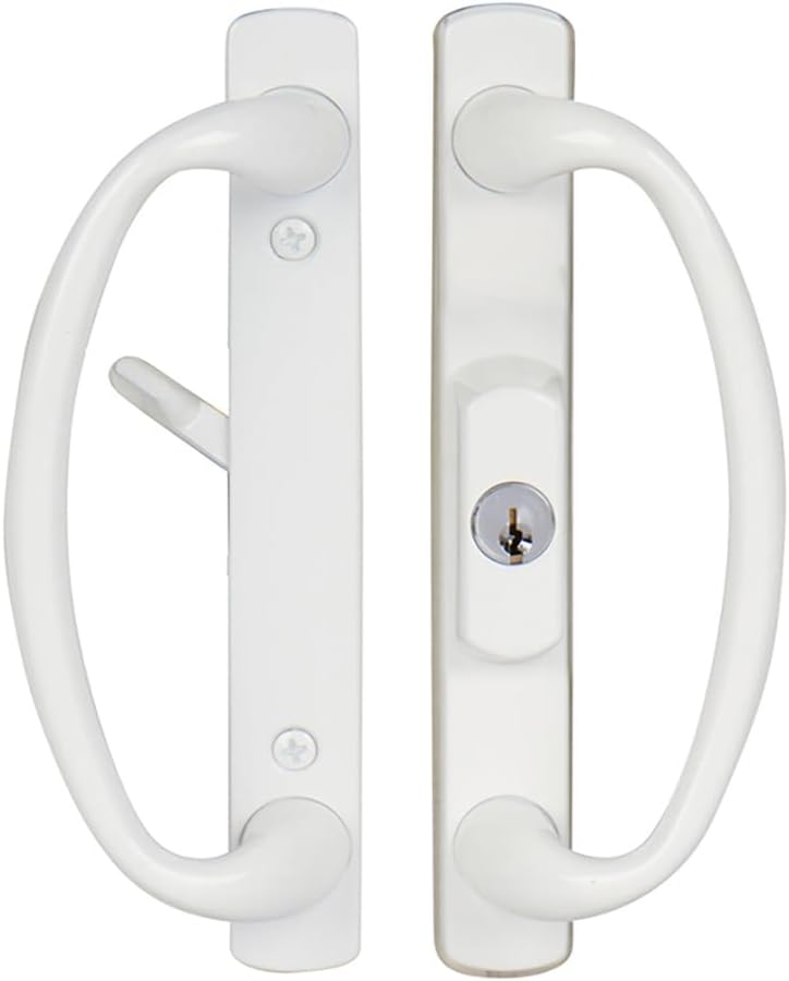 Rockwell Security Charlotte Center Key Locking Sliding Door Handle in Brushed Nickel Fits 1-3/4 Inch Thick Door with 3 Screw Holes