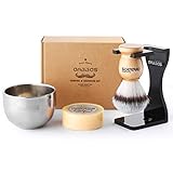 Anbbas Shaving Brush Synthetic Badger and 100g Shaving Soap with Bowl Stainless Steel,Black Acrylic Shaving Stand Holer for Man Wet Shave Kit
