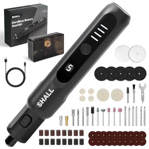 SHALL Outil rotatif sans fil 3,7 V, 20 000 tr/min, 5 vitesses, rechargeable par USB, livré avec 70 accessoires et une lumière LED, outils rotatifs...