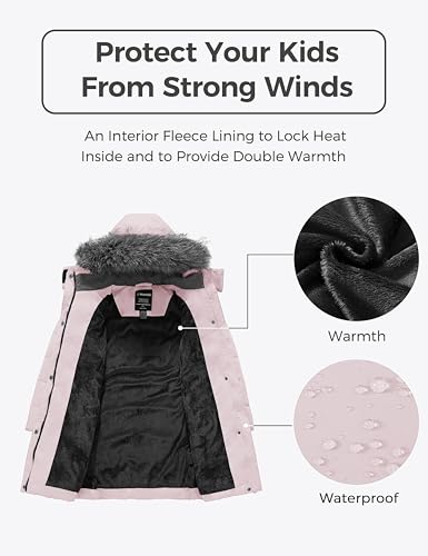Image of wantdo Girls Winter Coats Long Puffer Jackets Fleece Lined Removable Hood