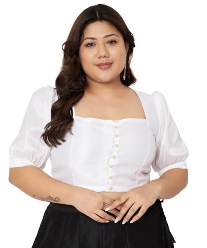 Image of studio rasa Women's Plus Size Silk Blend Button Down Crop Top for Wedding Festive Party