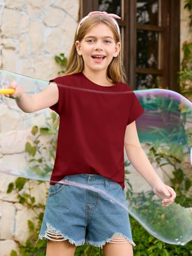 Haloumoning Girls Summer Cap Sleeve Shirts Kids Casual Cute Crewneck Tunic Tops Tees 5-14 Years3