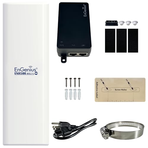 Image of EnGenius Technologies ENH500v3 Wi-Fi 5 Wave 2 Outdoor AC867 5GHz Plug-n-Play Wireless Bridge, PTP /PTMP, IP55, 27dBm, 16 dBi High-Gain Antenna, Long Range up to 5 Miles, Gigabit Port [1-Pack]