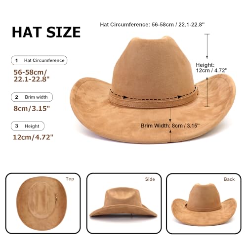 Image of Cowboy Hat Cowgirl Hat Men's & Women's Wide Brim Felt Fedora Hat with Buckle Belt Western Cowboy Hat for Women
