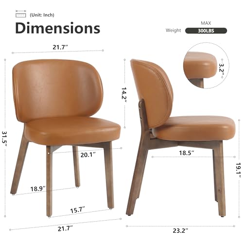 Image of YOUNIKE Single Dining Chair Modern Kitchen Dining Room Chair Brown | Faux Leather Upholstered Armless Side Accent Chair with Back 20.1 inch Wide Padded Seat Wooden Legs for Living Room Bedroom