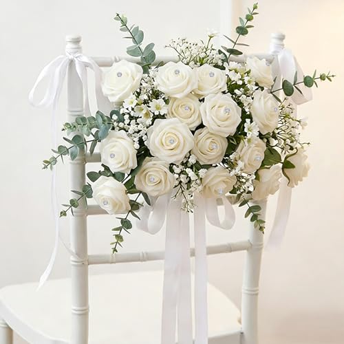 Image of 100Pcs Real Looking White with Diamonds Artificial Rose Flower Heads, Foam Fake Roses for DIY Wedding Decorations Baby Shower Centerpieces Home Party Valentine's Day Mother's Day Decor