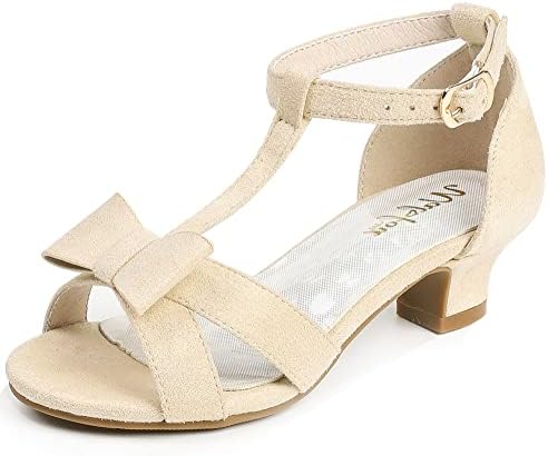 Walofou Princess High Heels Girl Nude Strappy Sandals Suede Sandals Party School Cosplay Toddler Little Girl Big Girl (Suede Nude 13)