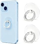 VOVIGGOL Support de sonnerie de téléphone transparent 2 Pcs, 360° Rotation Cell Phone Ring Holder Mobile Finger Kickstand Hand Phone Grip pour iPhone, Effacer l'anneau de téléphone pour le boîtier téléphonique (Round)