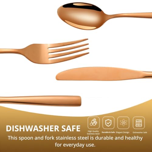 Image of Clovis Stainless Steel Flatware Set 4 Pieces, Titanium Plated Mirror Finish, Cutlery Set for 1 with Knife Fork Spoon and Teaspoon, Rose Gold
