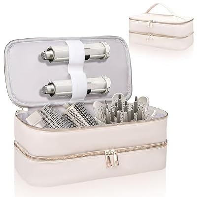 Sambois Travel Carrying Case for Shark Flex Style, Double Layer Storage Case for Shark SpeedStyle Hair Dryer Attachments, Waterproof PU Leather Organizer Bag for Shark Airwrap Styler (Dianthus White)