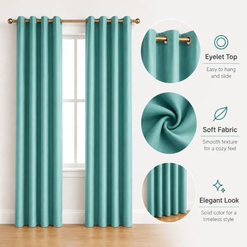 Image of Polyester Eyelet Door Curtain, Solid Plain Light Filtering Curtain for Bedroom, Living Room & Home Office, 7 Feet (84 x 48 Inch), Aqua, Pack of 2