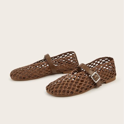 Black Woven Ballet Flat for Women Raffia Netted Mary Jane Flats Comfortable Casual Dressy Flat Shoes3