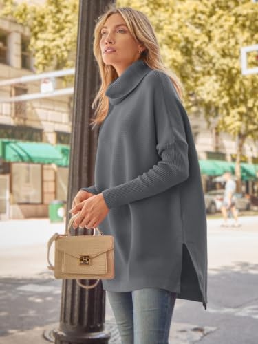 Image of LILLUSORY Womens Turtleneck Oversized Sweaters 2026 Fall Fashion Outfits | Batwing Sleeve, Poncho Cowl Neck, Cozy Knit, Long Pullover, Cute Winter Clothing, Old Money Clothes, Ladies Trendy Tunic