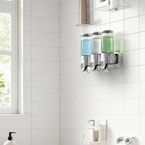 Shampoo and Conditioner Dispenser,Rocfinity Triple Stainless Steel Soap Dispenser Bathroom,Wall Mounted Shower Shampoo Dispenser 3 Chamber No Drill,1500ml/ 51 oz Toatl Bathroom Accessories
