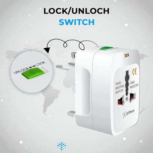 Image of Embox Universal Charger Adapter 224+ Countries Support Travel Adapter International All in One Worldwide International Travel Adapter (White)