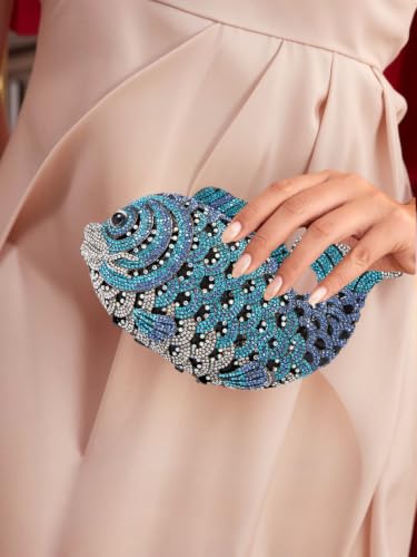 Image of Women Mini Fish Clutch Luxury Rhinestones Purse Sparkling Banquet Handbag Wedding Party Clutch Bag