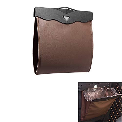 Image of Car Trash Bin w /50pcs Trash Bag Smart LED Luxury Leather Garbage Can Folding Garbage Bin Waterproof Car Rubbish Bag Car Interior Garbage Can Office Toilet Trash Bin for Universal Vehicle-Large