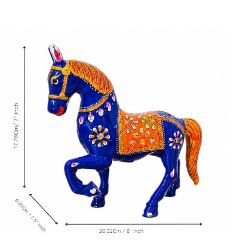 Image of eCraftIndia Handcrafted Blue Horse Decorative Showpiece for Home Decor | Traditional Rajasthani Hand-Painted Horse Figurine | Tabletop, Shelf, Office & Living Room Decoration