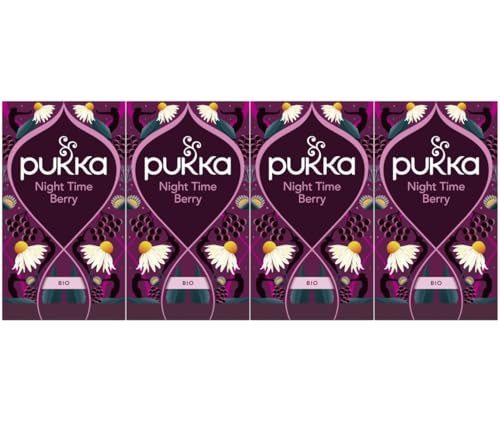 Pukka Tee Set, Bio-Früchte-Kräutertee Night Time Berry, Kamille, Lavendel, Echinacea, Holunderbeere, Für eine friedliche Abendruhe, 4er Pack, 80 Teebeutel