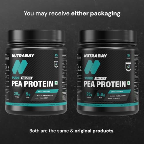 Image of Nutrabay Pure Pea Protein Isolate | 25.3g Protein, 4g BCAA| 1 Ingredient | Easy to Digest Plant Protein for Muscle Growth & Recovery | No Sugar - 500 g Unflavoured, 15 Servings