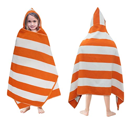 Original Kids Hooded Bath Towel Wrap - 100% Cotton Terry Large Oversized Hooded Kids Towel - Toddler Shower Pool Beach Towel - Soft Plush Absorbent Quick Dry Easycare Gift -30X60- Cabana Stripe Orange #TOP7