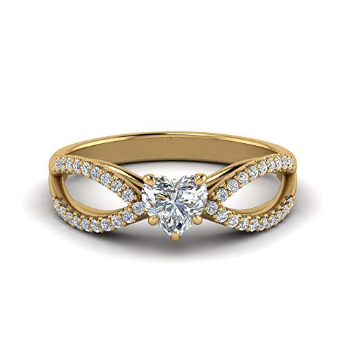 Image of 55Carat Choose Your Gemstone Reverse Pave Split Shank Diamond CZ Ring Yellow Gold Plated Heart Shape Split Shank Engagement Ring Minimal Modern Design Birthday Gift Wedding Gift US Size 4 to 12