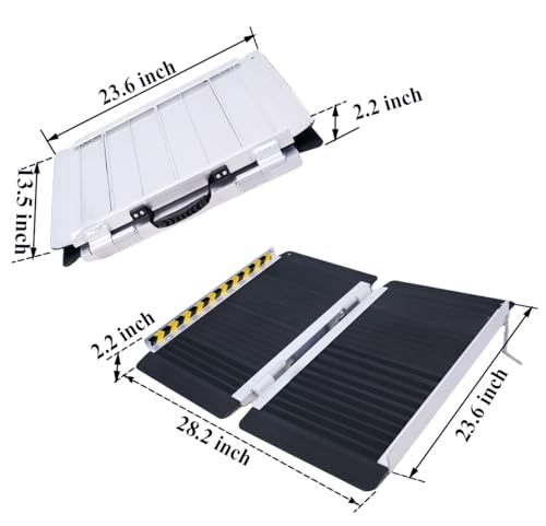 Non-Slip Wheelchair Ramp,Portable Aluminum Ramp for Wheelchairs Single Fold 600lbs for Steps Stairs and Thresholds，Stairs, Doorways, Scooter (2FT)(28.2