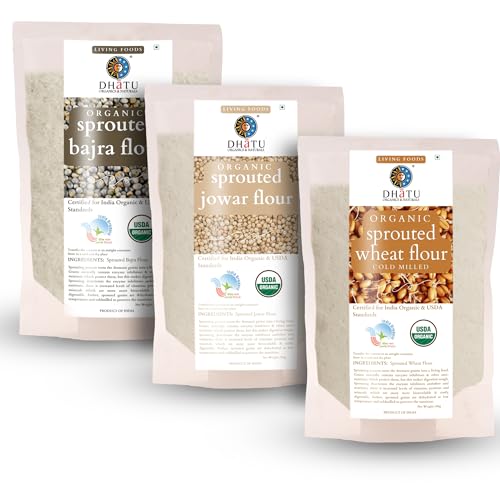 Image of Dhatu Organics Cold-Milled Sprouted Flour Combo - Wheat, Jowar, Bajra (500g x 3) | Wholesome & Easy to Digest