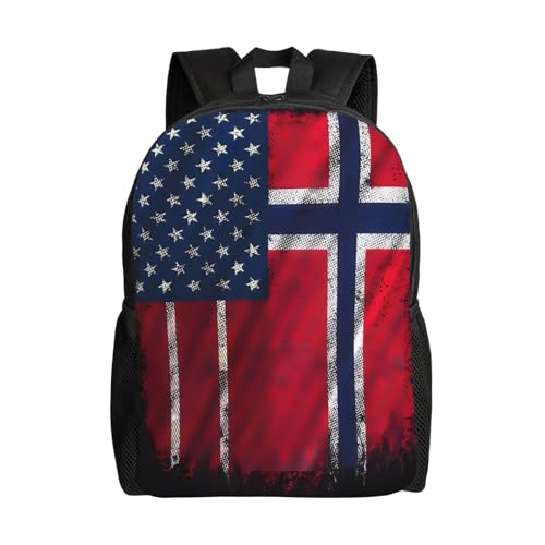 Vintage Norwegian Norway American Flag Backpack Simple Leisure Travel Backpack Outgoing Daypack 16 inch