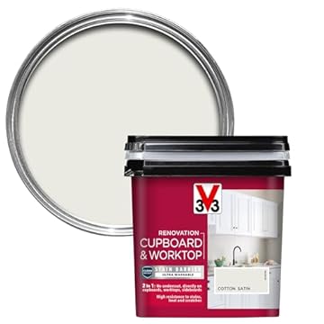 V33 Renovation Cupboard & Worktop Paint - No Undercoat Needed - High Resistance To Water Stains & Scratches - Ultra Washable - Cotton Satin 750ml