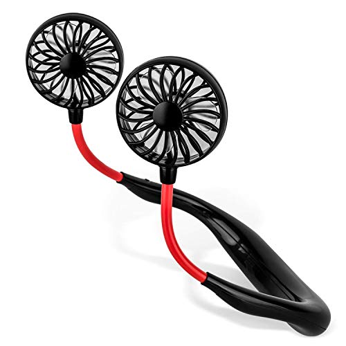 Hand Free Personal Fan - Portable USB Battery Rechargeable Mini Fan - Headphone Design Wearable Neckband Fan Necklance Fan Cooler Fan with Dual Wind Head for Traveling Outdoor Office Room (Black)