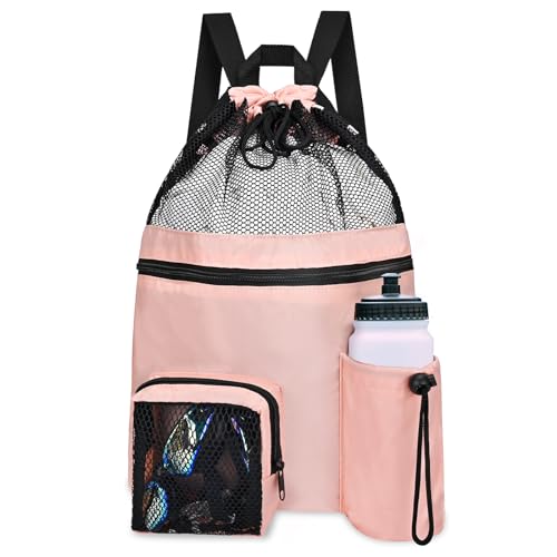 Cidumoa Mochila con Cordón Impermeable Mochila Arena Mochila Natacion Bolsa Piscina Niña Big Mesh Mummy para Hombres Mujer Natación, Gimnasio y Equipo de Entrenamiento Fútbol Americano, Rosa