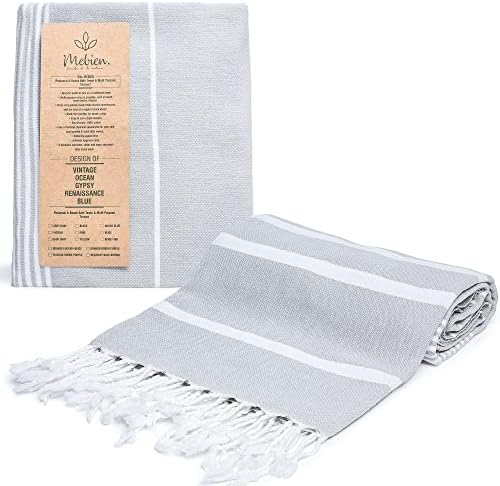 Mebien touche de la nature Turkish Towels Beach Towels Oversized (35”x67”) Beach Towels for Adults Quick Dry and Sand Free Beach Towel Beach Blanket 100% Cotton Turkish Towel - Silver Grey
