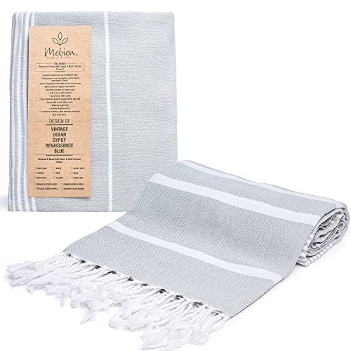 Mebien Touche De La Nature Turkish Towels Beach Towels Oversized (35”X67”) Beach Towels For Adults Quick Dry And Sand Free Beach Towel Beach Blanket 100% Cotton Turkish Towel - Silver Grey #TOP7