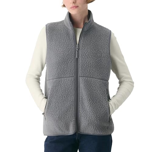 Hixiaohe Sherpa Fleece Vest for Women Trendy Warm Sleeveless Vests Jacket Lightweight Zip Coats with Pockets Fall Outerwear, Dark-gray, XL