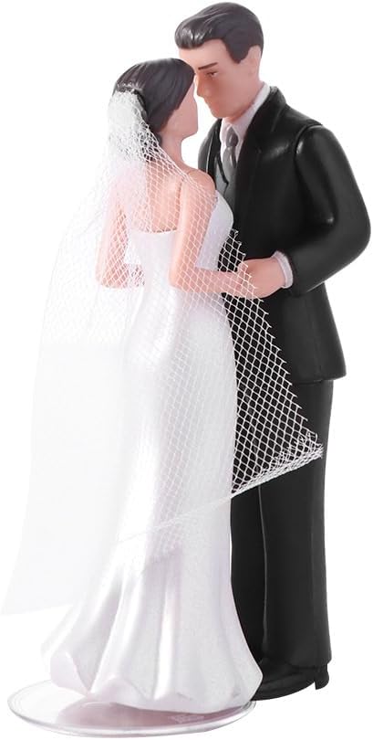 Elegant Bride & Groom Couple Wedding Cake Topper White/Black Centerpiece for Anniversaries,Engagements ﻿(Black)