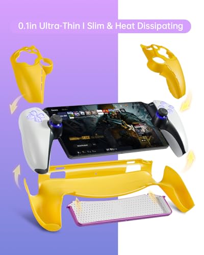 Image of UYIYE Case for PlayStation Portal, Soft Protective PS Portal Case Accessories with Anti-Slip Comfort Grip, Slim Remote Player Cover Skin & Hard Shell Case-Yellow&Purple