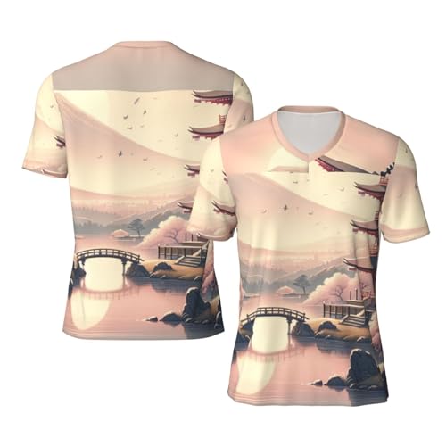 Stylish Athletic Sports Jersey Japanese-Landscape-Fuji-Sakura Men's Rugby Jersey Xx-Large Black