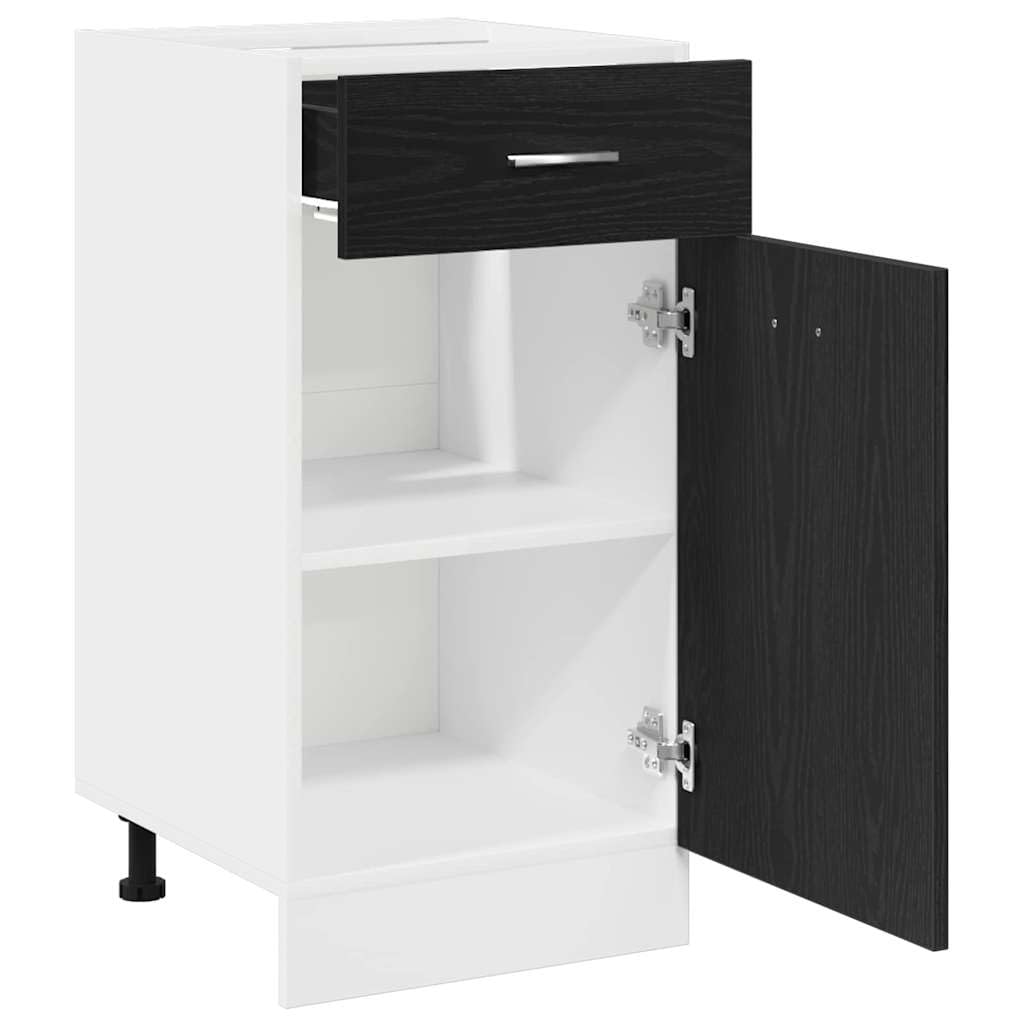 Hängeschrank Schwarz Eichen-Optik aus Holzwerkstoff 40 x 46 x 81,5 cm mit Regal und Schublade, Stauraum für Küche, Esszimmer, Vorratsschrank, Organizer für Geschirr und Kaffeemaschine