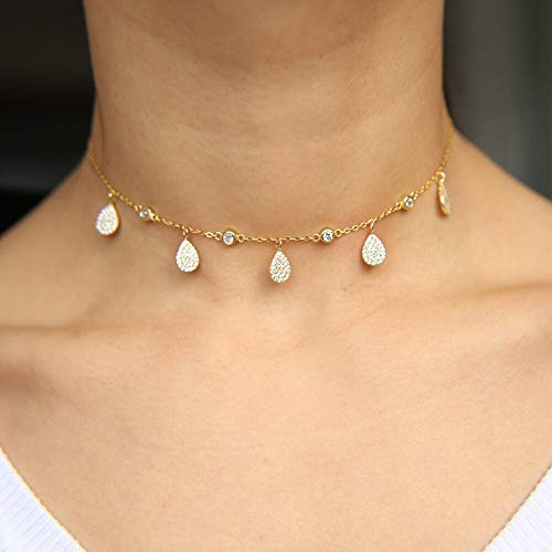 Collier ras du cou goutte argent 925 breloque micro pavé chaîne fine - 2