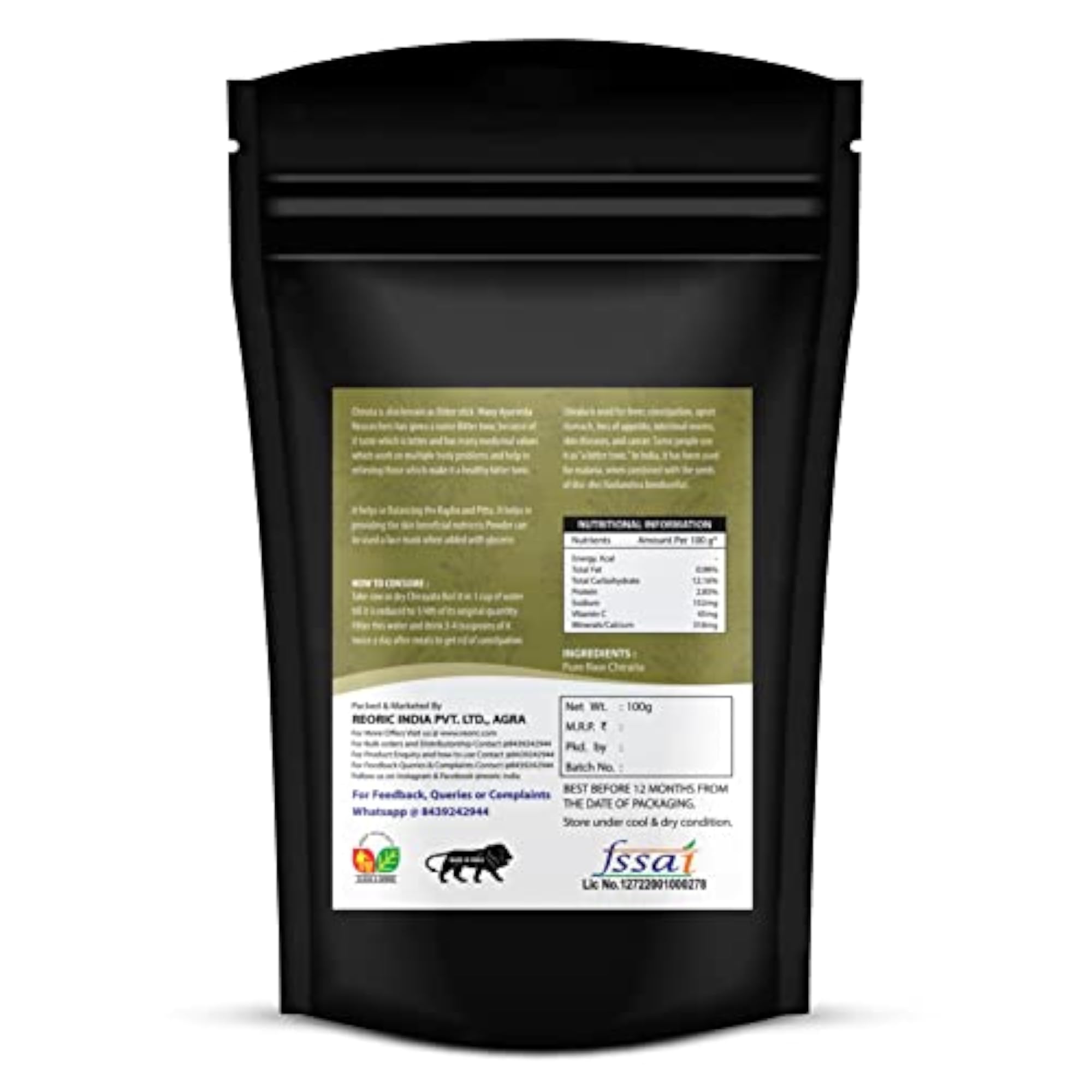 Chirata, Pure Raw Form, 100 Grams