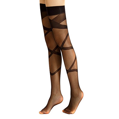Image of Thigh High Criss Cross Pattern Sheer Tights Fishnet Stockings