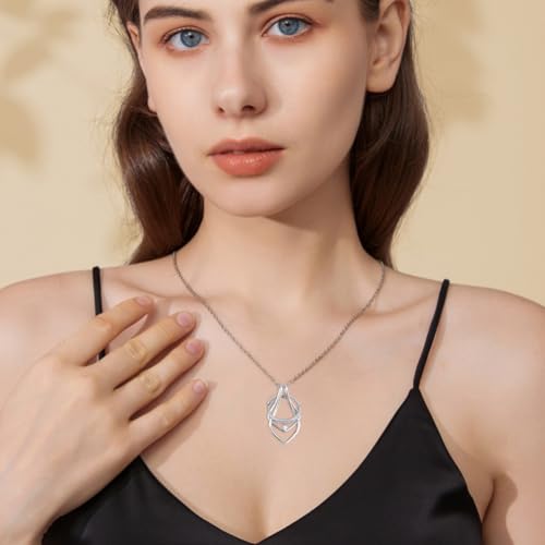 Hobbspring Ring-Halter Halskette Platin Geometrische Charm Halskette Vintage Doppelter Tropfen Anhänger Edelstahl Hochzeits Halsketten Für Frauen Und Damen Mit Geschenkbox