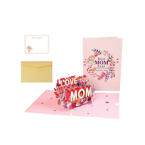 3D Pop Up Mother's Day Card,Flower Bouquet Greeting Card with Envelope & Note Card,for Mother's Day, Birthday, Thanksgiving, Anniversary