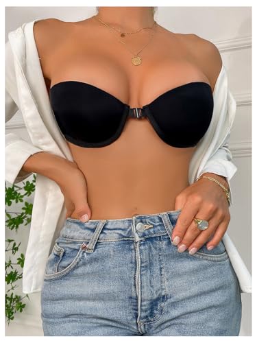 Image of RoseSeek Women's Strapless Underwire Push Up Front Closure Bra | Front Closure, Bandeau Bra, Tube Tops
