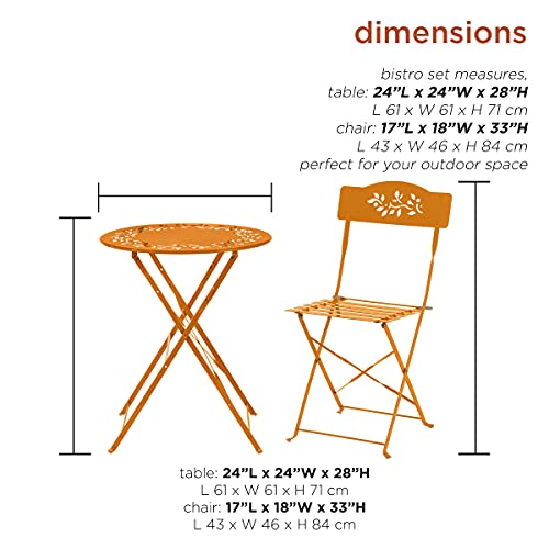 Alpine Corporation Msy100A-Or Bistro Set, Table: 24" L X 24" W X 28" H Chair: 17" L 18" W X 33" H, Orange #TOP2