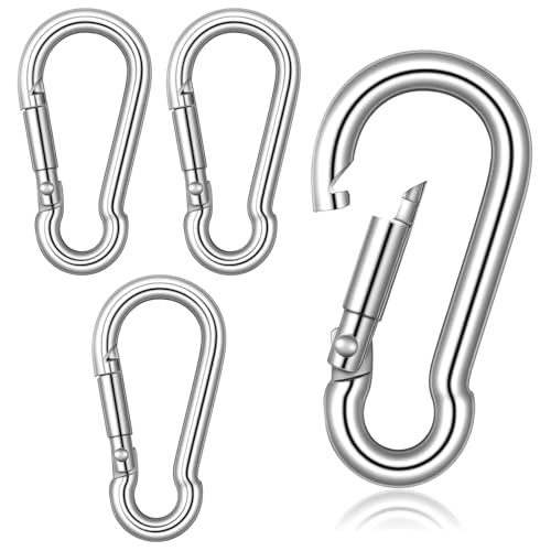 Exclaith 4 Pcs Stainless Steel Flag Clips Flag Carabiner Spring Snap Hooks Small Replacement Carabiner Clip Hooks for Flags Pole Rings 1.6" Heavy Duty Clips Flagpole Clip for Key Chain, Keyring, M4